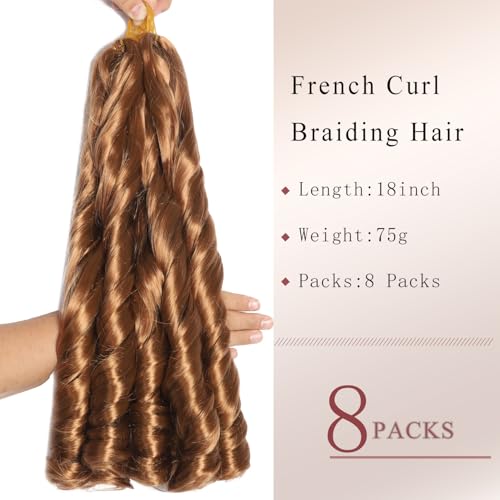 French Curl Braiding Hair 18 Inch 8 Packs Curly Braiding Hair Pre Stretched French Curl Crochet Braids extensions for braiding (30# - Image 2