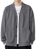 [ｂｌｕｅｆｅｅｌ] メンズ カーディガン 長袖 ニット 秋服 セーター Vネック 肌に優しい 快適 ボタン ポケット付き 韓国風 オシャレ 人気 ビジネス 無地 オーバーサイズ 体型カバー カジュアル 軽量 デイリー Gray-M