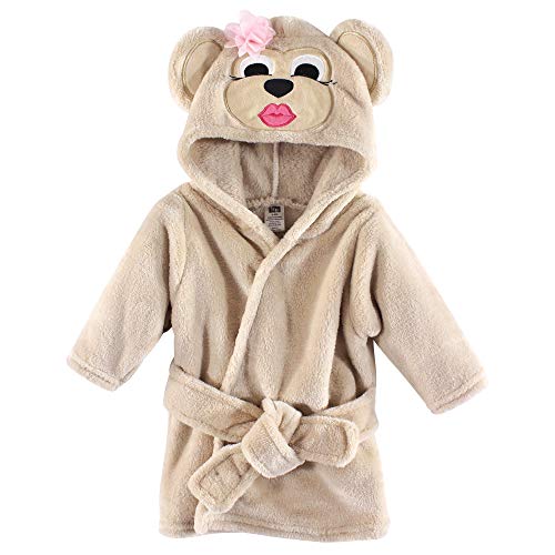 Hudson Baby Unisex Baby Plush Animal Face Bathrobe, Miss Monkey, 0-9 Months