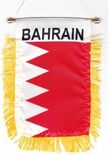 Bahrain (Current) Fringed Rear-View Mirror Window Hanging Flag with Suction Cup