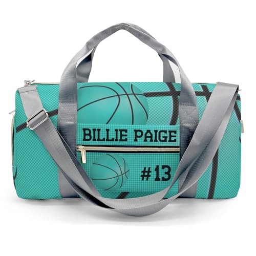 Personalized basketball Aqua Customized Handbag Travel Bag, Unisex Portable Travel Bag, Sports and Fitness Duffel Bag, Short Trip Storage Bag