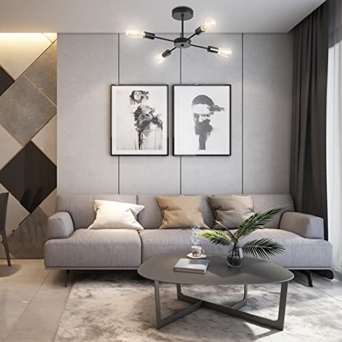 Anwio 4 Lights Sputnik Chandelier, Semi Flush Mount Ceiling Light Fixture, Mid Century Vintage Industrial Modern Pendant Lights For Bedroom Dining Room Kitchen Living Room Farmhouse, Black #TOP5