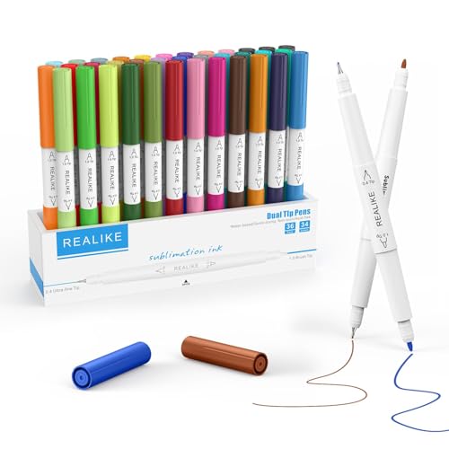 REALIKE Dual Tip Infusible Pens Compatible with Cricut Maker 3/Maker 4/Maker/Explore 3/4/Air 2/Air 36 pcs Dual Tip Sublimation Markers Pens Set for Mug Press/Heat Press (0.4 Tip & 1.0 Tip)