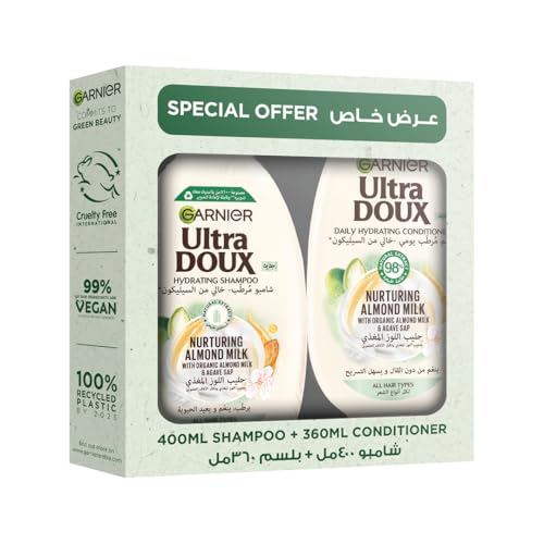 Garnier Ultra Doux Almond Milk Hydrating Shampoo, 400 ml + conditioner 360 ml