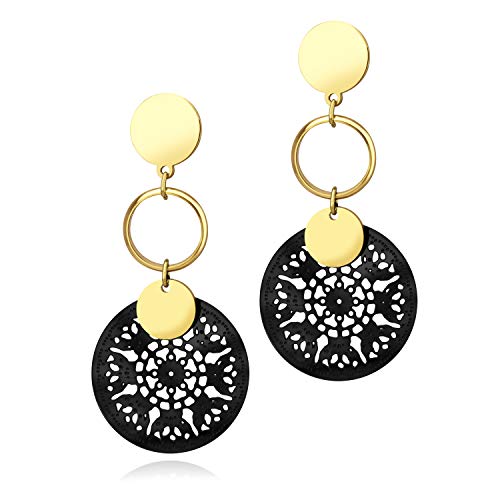 Pendientes colgantes de filigrana oro acero inoxidable de mujer 555Jewelry