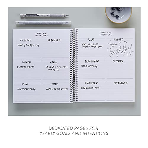 Undated Weekly Planner 7" X 9" Coiled 12 Months - Focused Edition | Slate Blue Vegan Leather Cover, 80Lb Mohawk Paper | 160 Pgs W/ 2-Page Monthly Calendar Spreads, By Erin Condren #TOP1