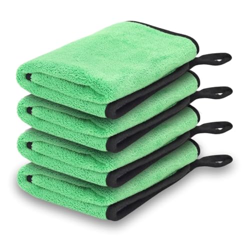 Image of Microfiber Cleaning Cloth, 30x40 cms 600 GSM | Highly Absorbent,Lint and Streak Free, Multi-Purpose Wash Cloth for Kitchen,Car,Window,Stainless Steel,Silverwear (Green 30x40cms) Pack of 4