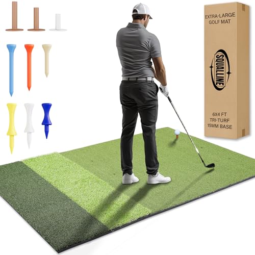 6x4ft Premium Golf Mat | Tri Turf Golf Hitting Mat | Golf Mats Practice Indoor, Outdoor, with Simulator | Thick Golf Training Mat | Large Golf mat for Swinging | Durable Golf Practice Mat with Tees
