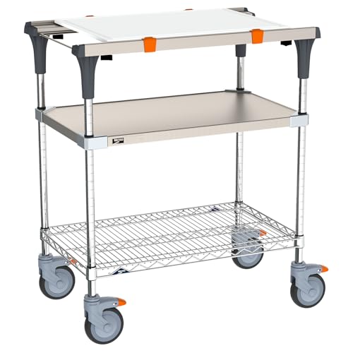 Metro PrepMate Multifunctional Kitchen Prep Table - NSF Listed - Choose-Your-Height Food Prep Table with Cutting Board and Solid and Wire Undershelves - 32” L x 19.375" W x 39.125" H