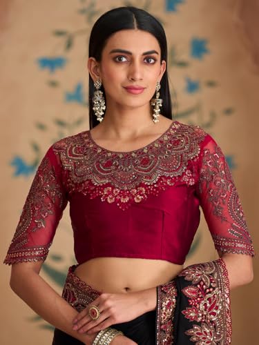 Image of AKHILAM Women's Satin Sequence Embroidery Saree With Unstitched Blouse Piece(SNDLWOD1601 TFH Parent)