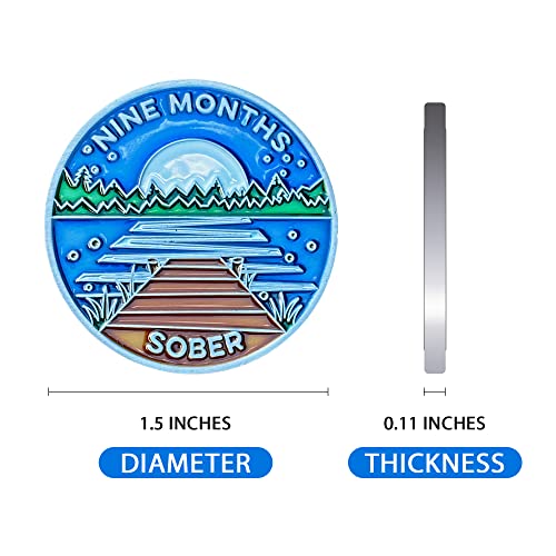 Image of The Achieve Mint 9 Months Sober Token | Nine Month Sober Chip | Non-AA Gift, Non-Religious Medallions for Women and Men Celebrating Sobriety