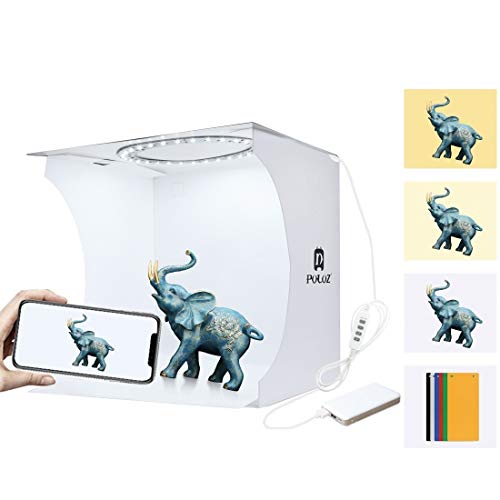 ZQ House 20cm Ring LED Panel Folding Portable Light Photo Lighting Studio Shooting Tent Box Kit with 6 Colors Backdrops (Black, White, Orange, Red, Green, Blue), Unfold Size: 24cm x 23cm x 22cm