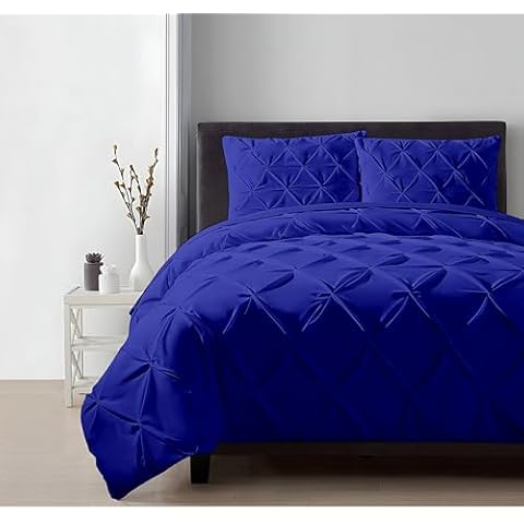 Saferay Green 3 Piece Pinch Pleated Duvet Set 800 TC Organic Cotton Comforter Cover Set with Zipper Closure & Corner Ties Plush Pintuck Bedding with 2 Pillow Shams Cal King Royal Blue Cover