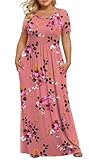 LONGYUAN Women's Plus Size Maxi Dresses for Curvy Women Summer Short Sleeve Casual 2026 Long Dress Molasses Red 4XL