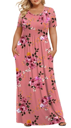Image of LONGYUAN Women's Plus Size Maxi Dresses Summer Short Sleeve Casual Long Dress 2026 XL-6XL