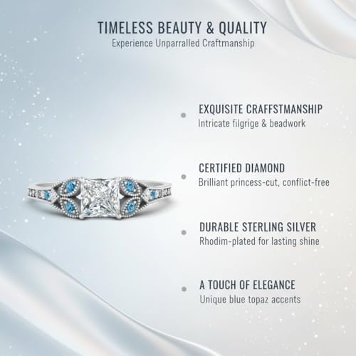 Image of Choose Your Gemstone Split Band Antique Ring Sterling Silver Princess Shape Side Stone Engagement Rings Minimal Modern Design Birthday Wedding Gift US Size 4 to 12