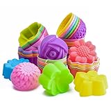 R HORSE 42Pcs Mini Size Silicone Molds, 2 x 0.8 inch Cupcake Multi Flower Shapes Baking Cups Non-Stick Donut Wrapper Mold Muffin Liners Washable for Pan Oven Microwave Dishwasher