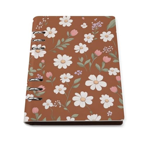Carnet de notes rechargeable A5 floral marron rigide ouvert à plat