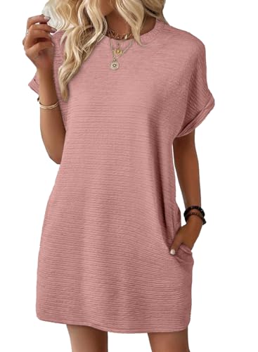 Image of EVALESS Womens Summer Dresses 2026 Fashion Short Sleeve Cute Spring Mini Dress Crewneck Casual Beach Vacation Dresses