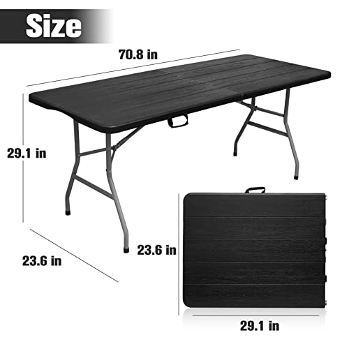 Byliable Folding Table 6ft Portable Heavy Duty Plastic Fold-in-Half 6 Foot Foldable Table Utility Dining Table Indoor Outdoor for Camping Picnic and Party, Black - Thumbnail 3