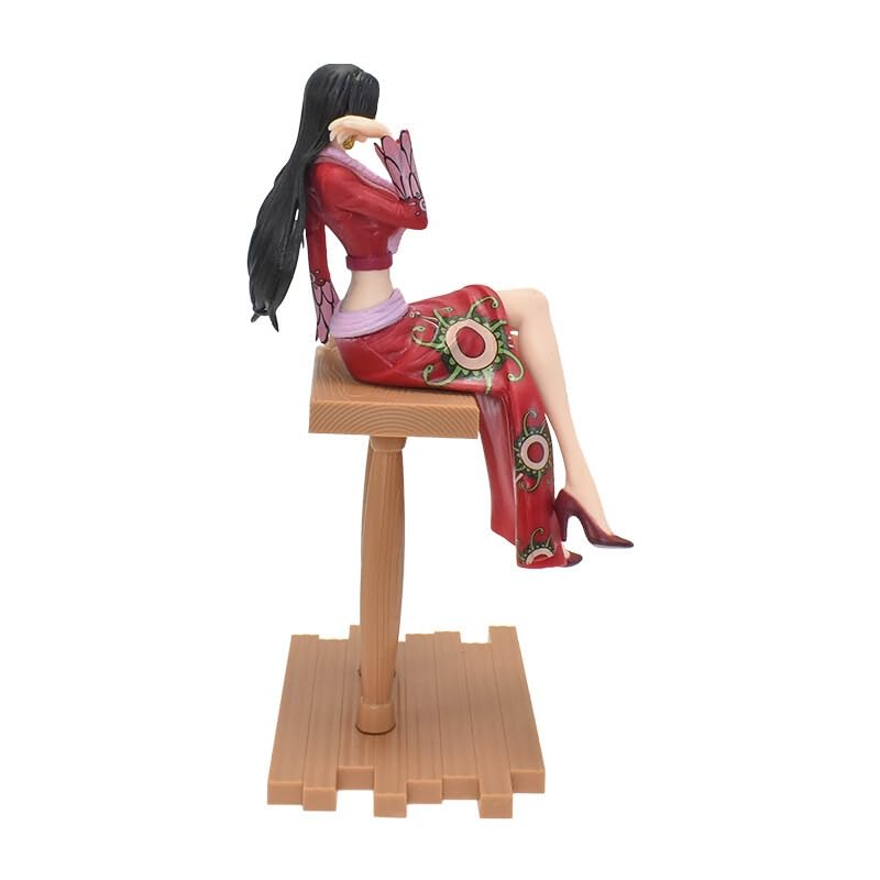 Image of One Piece Boa Hancock Red Slit Dress Sitting Action Figure | 18 cm Pirate Empress - Snake Princess Boa Hancock Sitting Figure with Wooden Base for Table & Desk Decor, Gift for Anime Fans