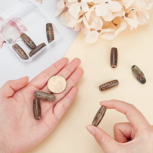 PandaHall 10 Styles Tibetan Agate Stone Beads Tribal Style Dzi Eyes Beads Olive Shape Stone with 2-21 Eyes Dyed & Heated Gemstone for Buddhism Jewelry Prayer Beading Supplies, 28.5x10mm