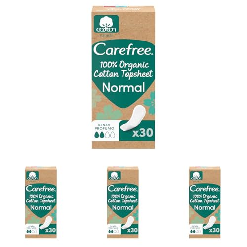 Carefree Protegeslips de Algodón Orgánico, Hipoalergénico y Transpirable, Normal, 30uds (Paquete de 4)