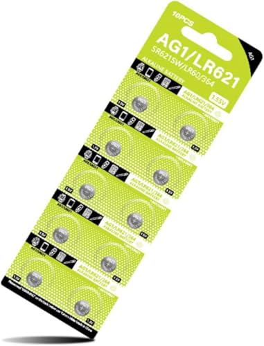 MUNDDY - 10 X Pilas de botón alcalinas AG1 LR621 364 SR621 164 bateria Blister 10 Unidades 1,5V