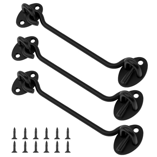 CHSEROK 3 Pezzi 150mm Gancio Chiusura Porta, Chiavistello Porta, Nero Chiavistello per Cancello, Gancio di Tempesta in Acciaio Inox con Occhielli, con 12 Viti, per Case, Giardini e Recinzioni