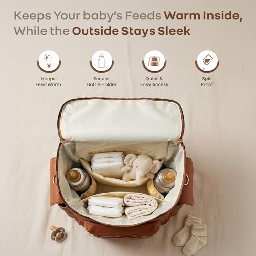 Image of R for Rabbit Caramello Bold Neo Diaper Bag for Moms, Vegan Leather Baby Bag with Insulated Bottle Pockets, Multi-Compartment Maternity Backpack, Stylish Travel Bag Upto 39 Litre Capacity (Tan Brown)