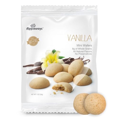 Appleways Mini Vanilla Wafers Cookies, 1.0 Oz Each, 108 Count, Vanilla Wafers Individual Packs, Nut-Free Mini Cookies, All-Natural Whole Grain Snack, Made in USA