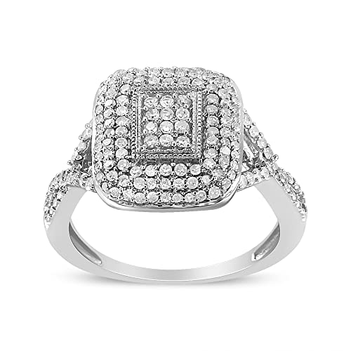 Haus of Brilliance .925 Sterling Silver 1/2 Cttw Round-Cut Diamond Cluster Cushion Ring (I-J, I1-I2) - Size 7