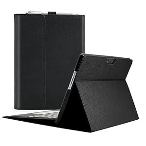 Qymaksom Hülle für Microsoft Surface Pro 11 / Pro 10 / Pro 9 13 Zoll (2022), Leder Schutzhülle Surface Pro 9 Tasche mit Multi-Winkel, kompatibles Tastatur-Cover mit Stifthalter Schwarz
