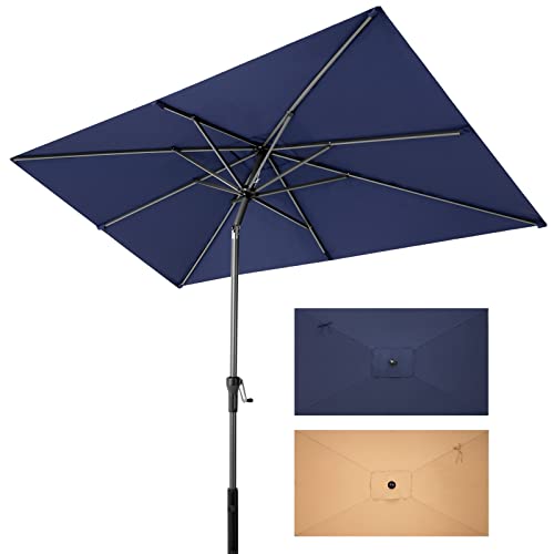 Crestlive Products 9 X 5 Ft Patio Outdoor Umbrella, Aluminum Market Table Umbrella, Rectangular Tilting Parasol, 2 Years Fade-Resistant And Waterproof For Pool Garden Backyard (Navy Blue) #TOP20