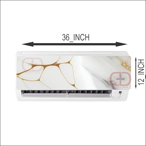 Image of Air Conditioner Cover Sticker, White Marble with Gold Veins Design, Self Adhesive Vinyl, 36x12 Inch