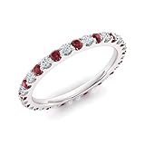 Diamondere Natural and Certified Ruby and Diamond Wedding Ring in 14K White Gold | 0.87 Carat Full...