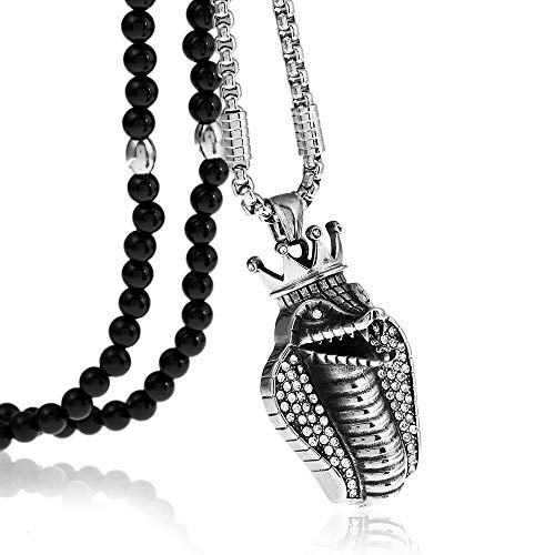 TUDUDU Acero Inoxidable Corona Egipcia Cobra Completo Cristal Colgante Collar con Cadena...