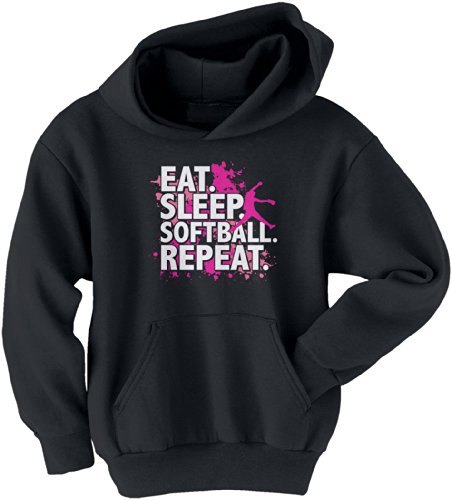 Threadrock Big Girls' Eat Sleep Softball Repeat Youth Hoodie Sweatshirt
