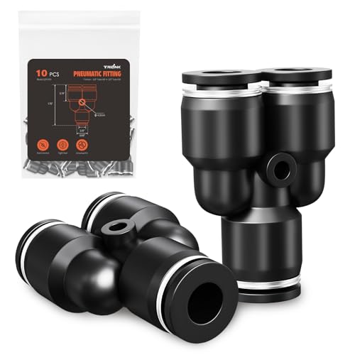 TRILINK 3/8" OD Push to Connect Fittings – Air Line Splitters Connectors, Quick Connect Pneumatic Fittings, Push Lock Air Hose Fittings for Compressor, Air Tools & Tubing (10 PCS)