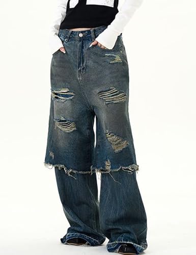Men Baggy Jeans Y2k Wide Leg Distressed Ripped Jeans Hip Hop Vintage Denim Pants Streetwear4