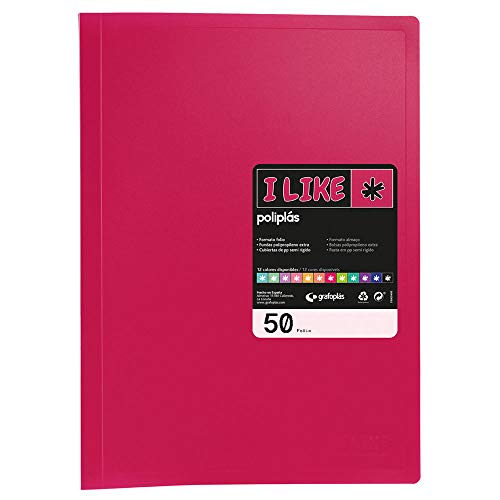 Grafoplás - Ordner mit geschweißten Hüllen, 50 transparente Hüllen, halbstarre Polypropylen-Abdeckung, undurchsichtig, Fuchsia, Folio, Polyplas like