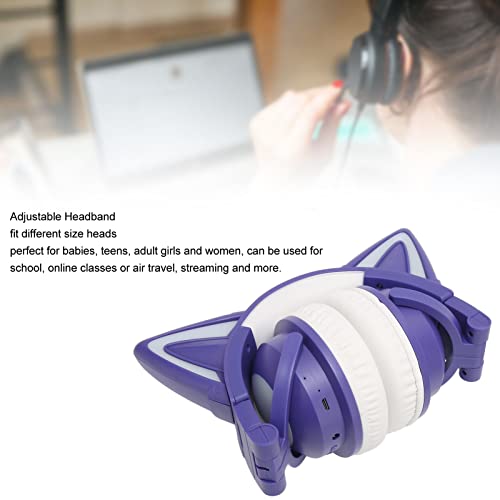Auriculares Bluetooth de gato inalámbricos LED ajustable de material ABS púrpura 6