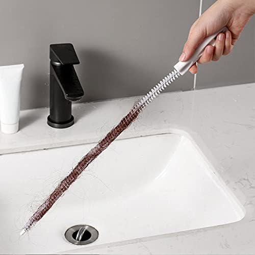 2 Pcs Sink Cleaning Pipe Brush, Flexible Drain Unblocker Tube Brush Household Sewer Dredging Tool Waterpipe Overflow Cleaner Hair Catcher Brush for Bathroom Kitchen Refrigerator-45cm
