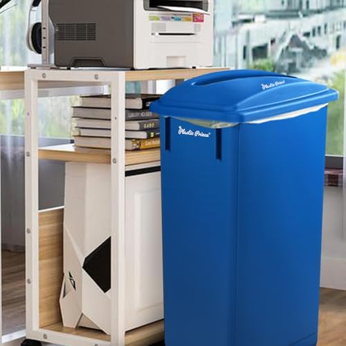 Image of PLASTIC PRINCE 23 Gallon Slim Trash Can with Paper Recycling Lid, Commercial Blue Rectangular Garbage Can, Waste Bin for Home Kitchen Cabinet 2 Pack
