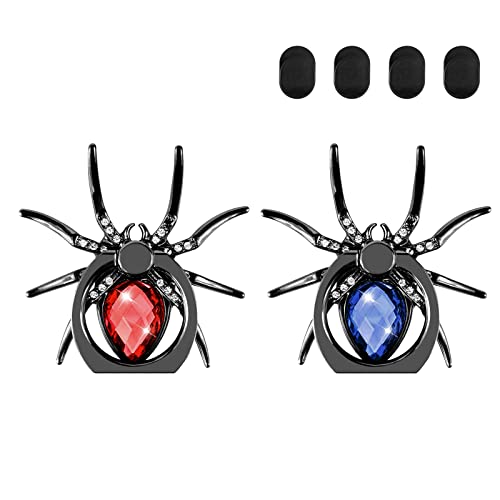 2pcs Spider Cell Phone Ring Holder Stand, Aircawin Cute Phone Finger Holder Stand Cool Animal Phone Grip Kickstand with 4pcs Ring Holder Hanging Hook for All Smartphone,Tablets (Blue+Red)