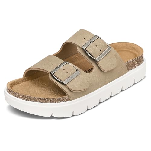 Sandales compensées confortables pour femme mysoft en liège avec boucle
