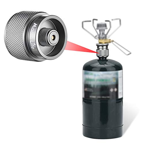 Maotalife Camping Stove Adapter – 1Lb Propane Small Tank Input And En417 Lindal Valve Output Propane Canister Converter – Premium Quality Durable Construction – Detachable Stand Included #TOP6