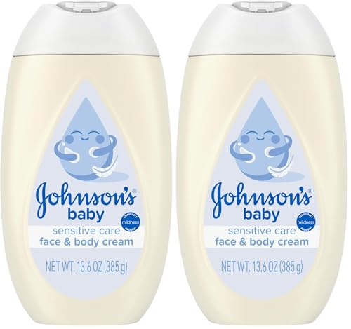 Johnson's Baby Sensitive Care Face & Body Cream for Babies, Daily Moisturizing Baby Cream to Calm, Nourish & Comfort Dry, Sensitive Skin, Lightly Scented, No Greasy Feel, Hypoallergenic, 13.6 fl. oz
