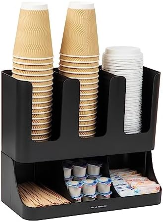 Mind Reader 6 Compartment Upright Breakroom Coffee Condiment and Cup Storage Organizer, Black, 13.5 x 4.30 x 12