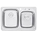 CozyBlock 33 x 22 x 9 Inch 60/40 Offset Top-mount/Drop-in Stainless Steel Double Bowl Kitchen Sink with Strainer - 18 Gauge Stainless Steel-3 Faucet Hole